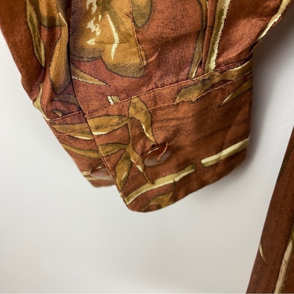 Silk Icon Brown Silk Bamboo Novelty Print Button Down Shirt Medium - Picture 5 of 10